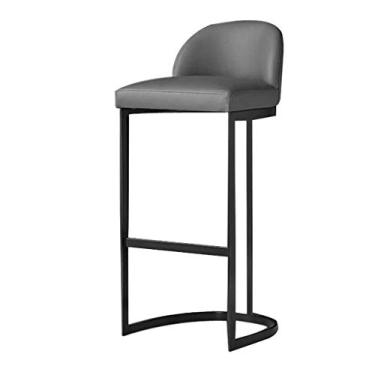 Imagem de Banqueta de bar cadeira estofada de couro PU banco alto com encosto e apoio para os pés 3 pernas base de metal preto moderno contemporâneo cadeira de balcão, cinza