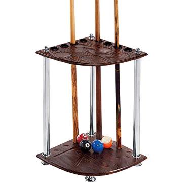 Imagem de Suporte de taco de bilhar para 8 tacos de madeira independente para taco de piscina com acabamento em grão de teca rack de armazenamento de piso de canto para fixação de bastão de piscina 36 x 60 cm