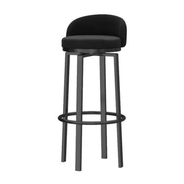 Imagem de Banquetas giratórias de balcão com encosto baixo 1 peça, banco de bar estofado de veludo com base de metal para cozinha ilha sala de jantar pub, altura do assento 65 cm, preto