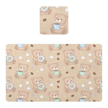 Imagem de Burbuja Jogo americano conjunto de 2, tapetes de mesa de cozinha Bear Coffee PVC antiderrapantes resistentes ao calor à prova d'água para mesa de jantar, laváveis, 30,5 x 45,7 cm