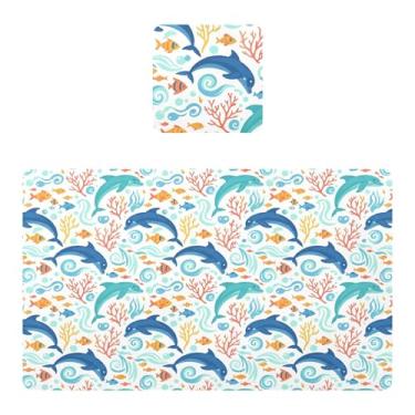 Imagem de Burbuja Jogo americano conjunto de 2, tapetes de mesa de cozinha Dolphin PVC antiderrapantes resistentes ao calor à prova d'água para mesa de jantar, laváveis, 30,5 x 45,7 cm