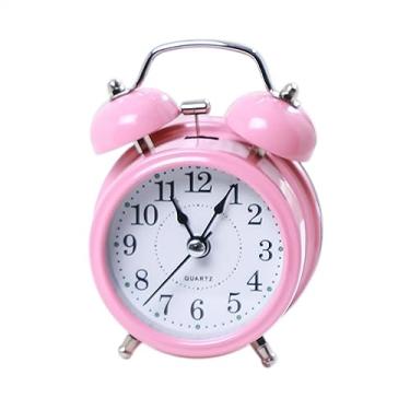 Imagem de VHDY85KA Despertador alto retrô alto, sino duplo alimentado por bateria, enfeite de mesa de cabeceira para decoração de sala de aula em casa, presente para decoração (rosa)