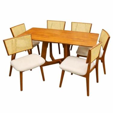 Imagem de Mesa de Jantar Dubai Flex 160x80cm Sem Vidro e 6 Cadeiras Livia em Lin