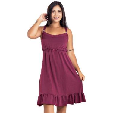 Imagem de Camisola Amamentação Microfibra e Renda Pós Parto Mamãe Bebê, Rubro, G