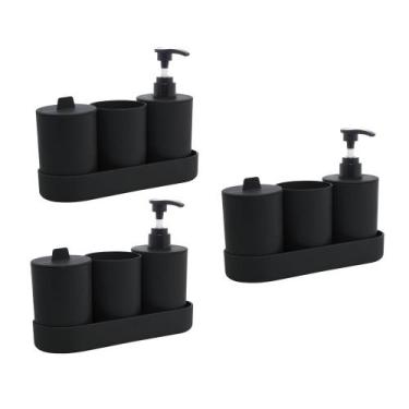 Imagem de Kit 3 Conjuntos Para Banheiro Lyor Porta Escovas e Dispenser Para Sabo
