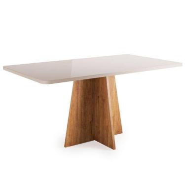 Imagem de Mesa Sala De Jantar 1,60m Com Vidro Viero Madeirado/off White