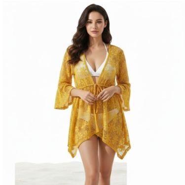 Imagem de Saída De Praia/ Kimono Em Arrastão Com Pontas Moda Verão - Corpo Doura