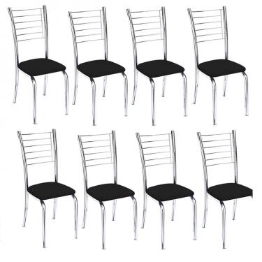 Imagem de Kit 8 cadeiras Vanessa cromada para cozinha-Corino preto-Gat Magazine