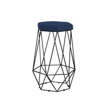 Imagem de Banqueta Rubel Base Preta Veludo Azul Gran Belo