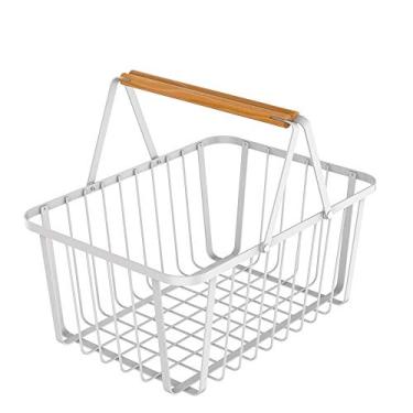 Imagem de Cesto de Aço Carbono com Alça de Madeira Metalla Branco 36X26X15CM