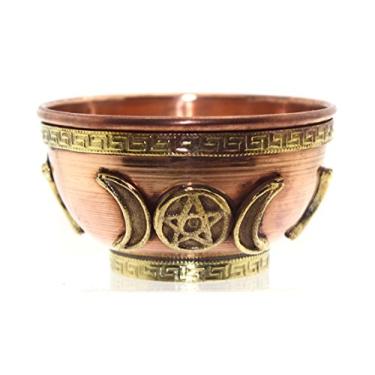 Imagem de Crystalo - Tigela de cobre, 7,6 cm de diâmetro, ótima para uso em altar, uso ritual, queimador de incenso, tigela de borrão, tigela de decoração, tigela de oferta (lua tripla)
