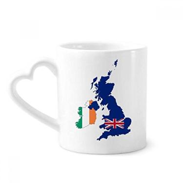 Imagem de Mapa da Grã-Bretanha Bandeira da Irlanda País Reino Unido Caneca Café Cerâmica Copo de Coração de Vidro