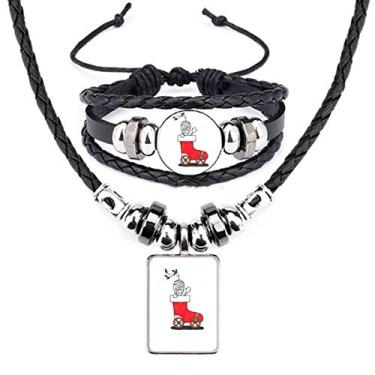 Imagem de Horus Conjunto de joias de couro com pingente de folha de trenó