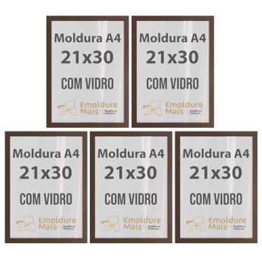 Imagem de Kit 3/5/10 Molduras A4 21x30 cm Com Vidro para Certificados Diplomas Fotos Quadros Decorativos temos cores Branca Preta Dourada Prata Tabaco (Tabaco, 5)