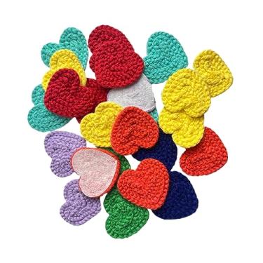 Imagem de 14 peças aplique de coração de crochê de 6 cm, aplique de tricô com feltro branco para suéter, gorro, aquecedores, enfeite de costura, enfeites de Natal e dia dos namorados (multi)