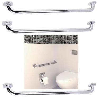 Imagem de Alça Barra Apoio Kit 3 Uni Inox 70cm Gestante Deficiente Acessivel Ido