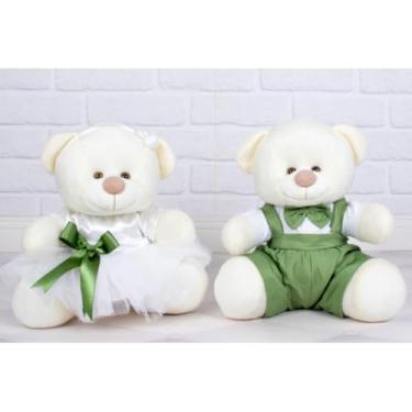 Imagem de PELUCIA URSO CASAL TEDDE 15 CM PAJEM VERDE, DAMINHA BRANCA PARA DECORAÇÃO (Pajem Verde, Daminha Branca, detalhes Verde - Pelúcia Palha)
