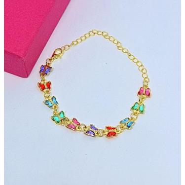 Imagem de Pulseira Bracelete Feminino com Pingente Pedras Cristais Borboletas Co