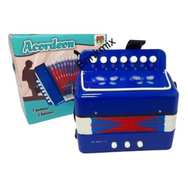 Imagem de Sanfona Gaita Mini Acordeon 03 Baixos 07 Botões Cor Azul - Dm Toys
