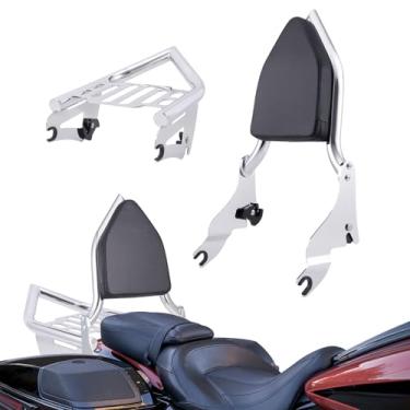 Imagem de Aferrizu Kit de suporte destacável Sissy Bar Encosto + Bagageiro Traseiro, Apto para Harley Touring Street Glide Road King Road Glide Electra Glide 2009-2024 (Prata)
