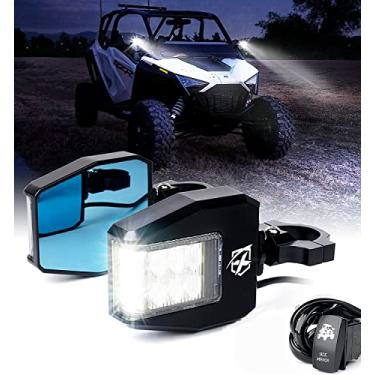 Imagem de Ver Xprite alumínio UTV Side traseira Espelhos Fit Todos com 1,5-2 polegadas Roll Bar Cage, Azul Anti-Brilho espelhos e lentes claras LED Spot Light para Can sou Maverick X3 Polaris RZR XP 1000 Yamaha SXS