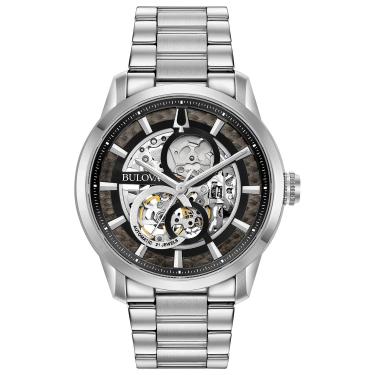 Imagem de Bulova Relógio masculino clássico Sutton automático com pulseira de aço inoxidável, Mostrador prateado/preto, Sutton clássico