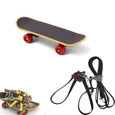 Imagem de Peitoral e coleira de tartaruga com mini skate para tartaruga, coleira de tartaruga, skate de tartaruga para lagarto de dragão barbudo, skate para tartaruga de estimação, arnês de tartaruga (preto com
