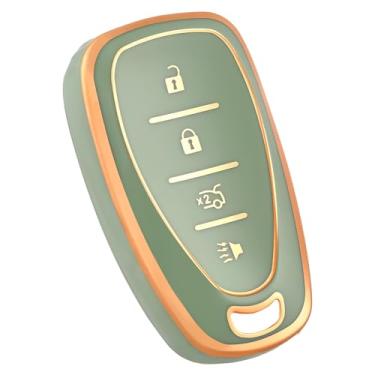 Imagem de OFF WE GO Capa para chaveiro Chevy, capa de proteção de TPU macio compatível com Chevrolet Malibu Blazer Camaro Cruze Traverse Trax Bolt Sonic Volt Equinox Spark Smart Car Key (verde dourado)
