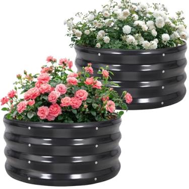 Imagem de Permade Cama de jardim elevada galvanizada - 2 peças de caixas de metal para plantação externa de 5 x 5 x 3 m | Kit de cama elevada de aço redondo e anel de fogueira para jardinagem com fita