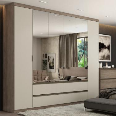 Imagem de Guarda Roupa Casal Com 4 Espelhos 6 Portas 4 Gavetas em MDF Nobre Full Glass THB