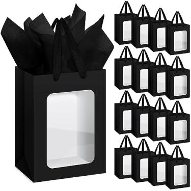 Imagem de Zhanmai 36 sacos de presente transparentes Kraft com papel de seda, sacos de presente de papel com janela transparente com alças para negócios, compras, casamento, chá de bebê, lembrancinhas de festa (preto)