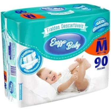 Imagem de Fralda Descartável Infantil Enzzo Baby Pacotão Diurna Noturna com Fita (M: 90 Fraldas)
