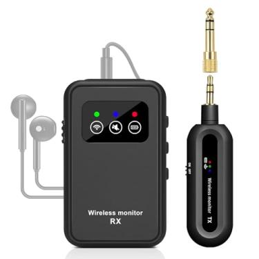 Imagem de Kadjuh Sistema de monitor intra-auricular estéreo sem fio 2,4 G sistema IEM sem fio, monitor de palco com transmissor de rotação de 90°, receptor de cinto, emparelhamento automático, 50 metros para