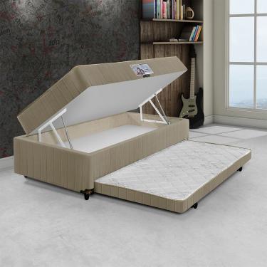 Imagem de Colchão Solteiro Magnifico Pocket 3em1 Colchão Molas Ensacadas + Baú + Cama Auxiliar D28 88x60x188 - Bege