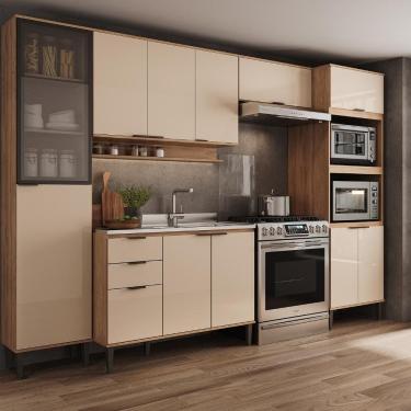 Imagem de Armário de Cozinha Completa c Balcão Miami Metro Carraro Off White c Freijó