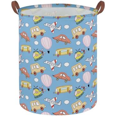 Imagem de DDBASKET Cesto de lavanderia infantil para berçário, fofo, organizador de brinquedos, decoração de quarto para casa (veículo azul)