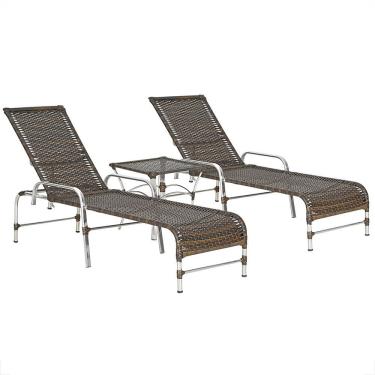 Imagem de 2 Espreguiçadeiras Catar E Mesa Para Piscina Jardim Varanda Pedra Ferro