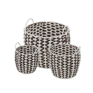 Imagem de Kit 3 Cestos Or-5509 Em Fibra Natural Seagrass Or Design Branco Com Marrom