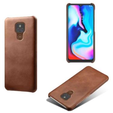 Imagem de Capa para MOTO E7 Plus,Proteção contra quedas,Casca de volta de cor sólida simples,Design de couro de imitação de plástico-Brown