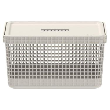 Imagem de Cesto Organizador Grid OU com Tampa 8 Litros Bege