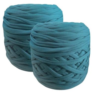 Imagem de Pacote com 2 camisetas de 550 g de poliéster para crochê, faça você mesmo, tricô, crochê, pano, cobertor, bonecas, (azul paz)