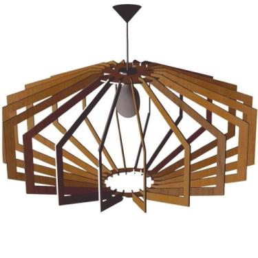 Imagem de Luminária Teto Tipo Pendente Trapezio Mdf Completa - Marrom - LENOBRE