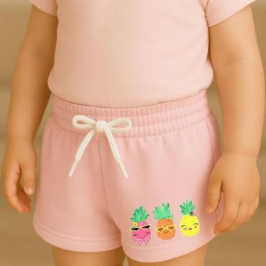 Imagem de Short Moletinho Infantil Feminino Estampado Frutas Fofas Diversão aleg
