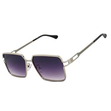 Imagem de Óculos de Sol Quadrado Premium Metal Hype Moderno Elegante UV400 Unisex Feminino Masculino - Modelo Boston - Cacife Brand (Prata Degradê)
