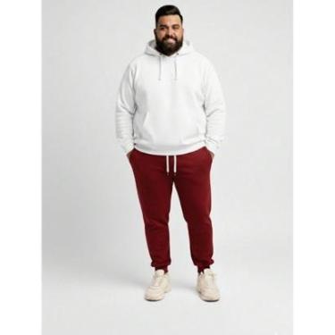 Imagem de Calça de Moletom Masculino Plus Size Jogger Tecido Flanelado com Bolso Bordô-Masculino