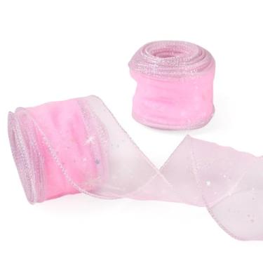 Imagem de Magibeads 2-1/20 pol. x 20 jardas fitas de malha decorativa de poliéster com padrão de estrela de tecido de tule extravagante rolo fitas de tecido para buquê de flores, embrulho de presente