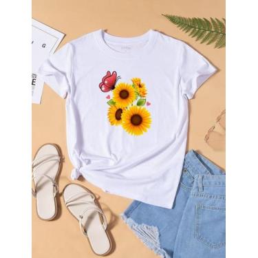 Imagem de Blusa T-shirt Camiseta Feminina Estampada -Girassol- Várias Estampas 0