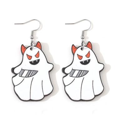 Imagem de Brincos femininos de Halloween modernos com estampa de faca de fantasma de demônio, brincos pendentes de gota, roupas de Halloween, acessórios de bijuteria de fantasia