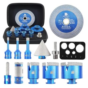 Imagem de BRSCHNITT Kit De Serra Copo Para Ladrilhos Diamantados - Broca De Núcleo Diamantado 1/4 5/16 3/8 1-3/8 2 2-1/2 E 3/8 1 Broca De Dedo E 2 Brocas De Chanfro Para Ladrilhos De Porcelana, Cerâmica, Márm