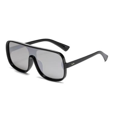 Imagem de Óculos de Sol Feminino Oversized com Rebites e Lentes Gradientes UV400 para Esportes ao Ar Livre, Corrida e Ciclismo, Preto com Espessura Prateada